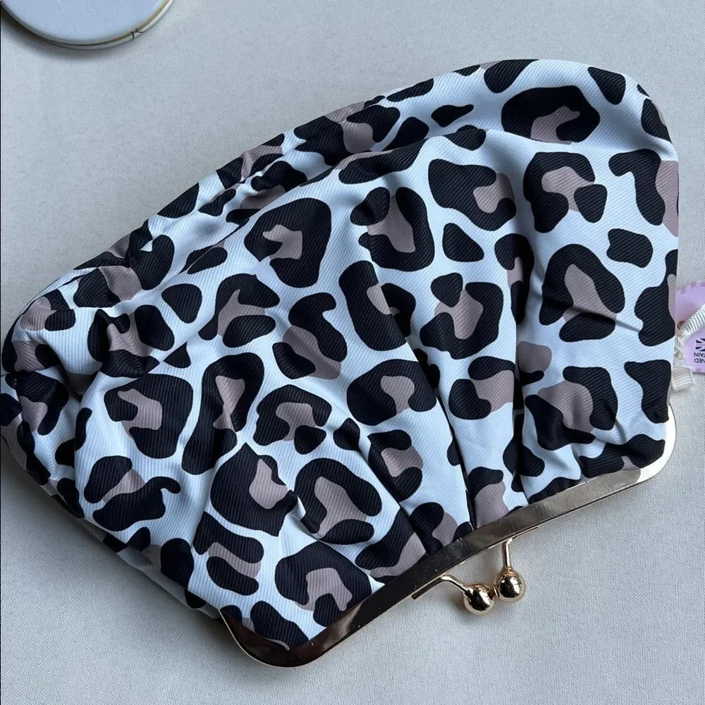 The Vintage Cosmetic Company Kiss Lock Leopard Print Cosmetic Bag